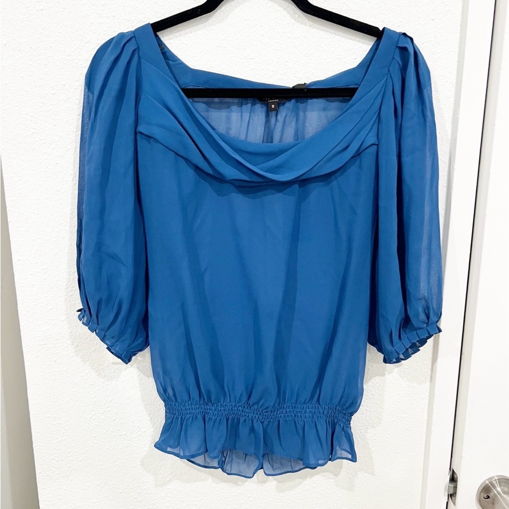⭐️💫🌸🌻Royal blue sheer Ted Baker blouse cowl neck size 0
